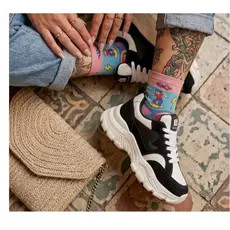 Tênis Feminino Chunky Plataforma Preto e Branco Casual Confortável e Estiloso