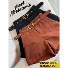 SHORT ALFAIATARIA FEMININO SOCIAL CINTURA ALTA COM ZÍPER NA LATERAL P M G GG