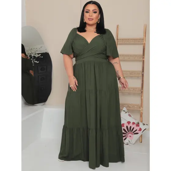 Vestido Plus Size Longo Transpasado Na Frente Plus Size Moda Evangelica Blogueira Tendencia