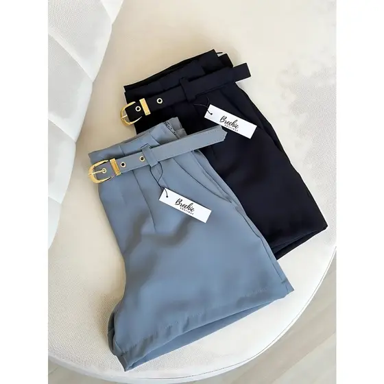 Short Feminino Alfaiataria P ao GG Casual Social Com Cinto
