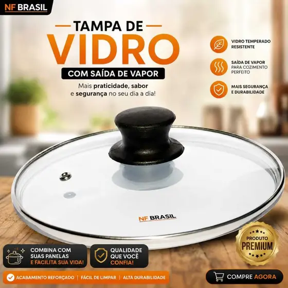 Tampa de Vidro 28/29 Cm Temperado Avulsa Para Panela Frigideira