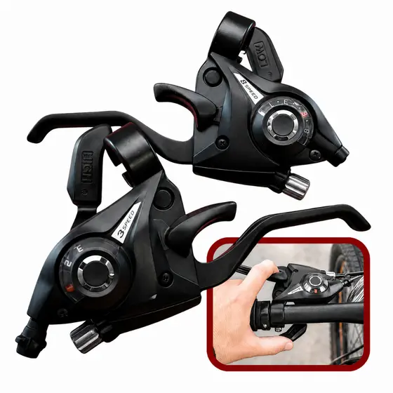 Alavanca Passador  Rapid Fire 21v 3x7 GTS  Bicicleta Kit Trocador de Marchas CÂMBIO 3x7v Cabos Freio Preta Tecnologia