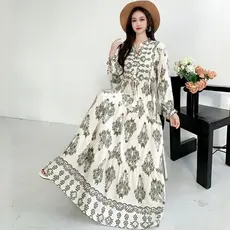 Saia longa Floral de algodão humano boêmio manga comprida vestido solto menina gorda Plus Size saia para maternidade