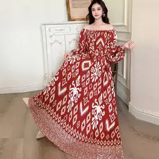 Além de gordura Oversized Floral vestido de manga comprida 100kg menina gorda saia longa de um ombro solto saia de mater