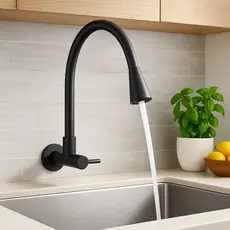 Torneira Gourmet Cozinha Parede Pia Flexível Preta 2 Jatos Abs