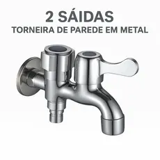 Torneira de Parede 3/4 Dupla Saída Metal Cromado Jardim Tanque