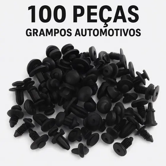 Kit 100 Grampos Automotivos Fixadores Plásticos Universais