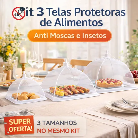 Kit 3 Telas Protetoras de Alimentos Anti Moscas