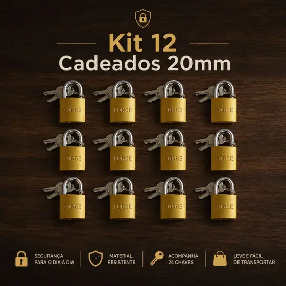 Kit 12 Cadeados 20mm Latão Pequeno com 24 Chaves Segurança Segredos Diferente