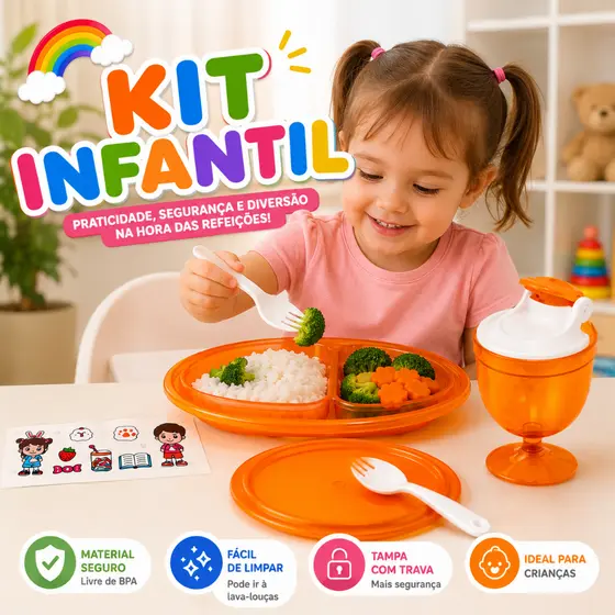 Kit Alimentação Infantil Prato Talher e Copo Com Divisória