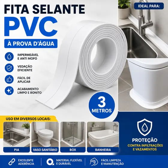 Fita Selante PVC À Prova D’Água Cozinha Banheiro Banheira Vaso 3 Metros