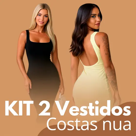 Kit Com 2 Vestido Midi Costas Nuas Tubinho Canelado Anarruga Colado Modelador Gringa Com Alça