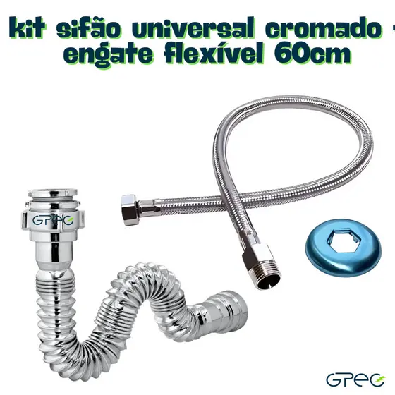 Kit Sifão Universal Cromado + Engate Flexível 60cm