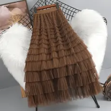 Saia de malha temperamento saia de bolo em camadas