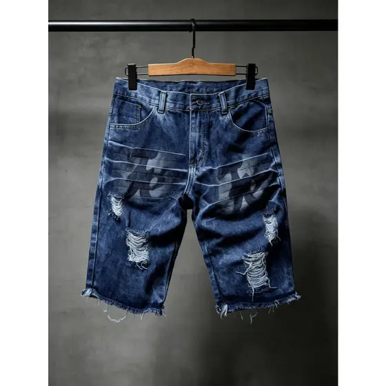 Bermunda Jeans Destroyed Detalhe