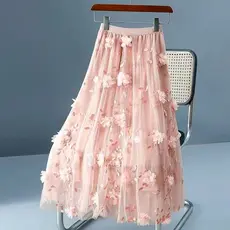 Saia de tule elegante floral tridimensional de verão
