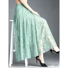 Saia floral de malha para mulher 2025 primavera e outono novo estilo cintura alta comprimento médio
