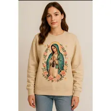 Blusa Moletom Gola Careca Com Ombro Caído Estampa Nossa Senhora Religioso