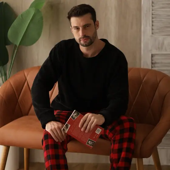 VB ONLINE Pijama Masculino Fleece Longo Inverno Quente Macio Confortável do M ao G1