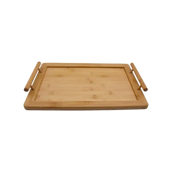 Bandeja de Bambu com Alças Retangular 35cm | Cantinho Café Decorativa Cozinha Mesa Posta Bar
