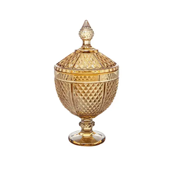 Potiche Decorativo c/ Pé de Cristal Perseu Âmbar 15x28cm - Lyor | Bomboniere Baleiro Dispenser para Doces Decoração