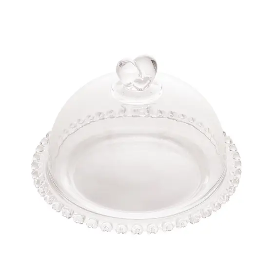 Queijeira com Tampa de Cristal Coração 19,5x13cm | Lyor | Porta Queijo Minas Quejera Prato Mesa Posta