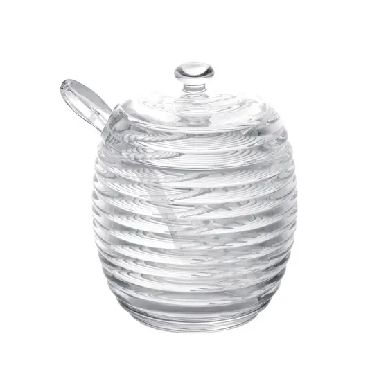 Açucareiro de Cristal com Colher Colméia 210ml Transparente Tampa Mesa Posta
