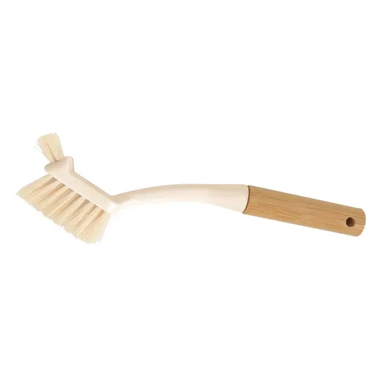Escova de Limpeza Duo com Cabo de Bambu Branco Off Oikos Lavanderia Cozinha