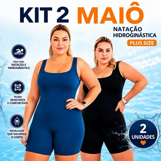 Kit 2 Maiôs Natação Hidroginástica Plus Size