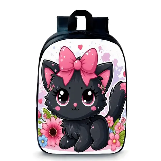 Mochila Pequena Pré-escolar infantil Gatinha laço rosa promoção