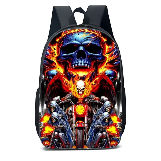 Mochila Escolar Infantil Juvenil Motoqueiro fantasma caveira fogo promoção volta as aulas