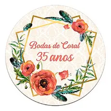Painel Mini Redondo De Mesa Festa Tema Bodas De Coral 35 Ano