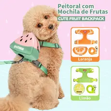 Peitoral para Cães com Mochila Frutas Colete Ajustável Guia Conforto Segurança Passeio Pet
