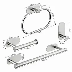 Kit 4 Peças Acessórios Banheiro Aço Inox Autoadesivo Sem Furação Porta Toalha e Gancho