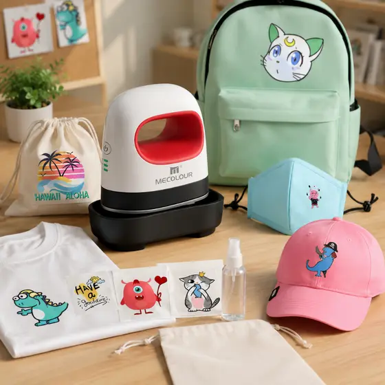 MECOLOUR Mini Prensa Térmica Portátil Vermelha Para Camisetas, Bonés, Bolsas e Sublimação DIY