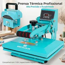 Prensa Térmica 2 em 1 MECOLOUR Plana e Bonés 23x30cm Sublimação A4 110/220V