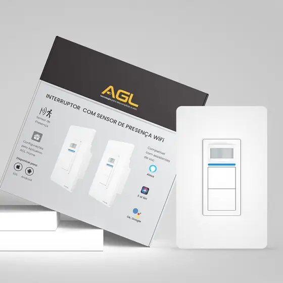 Interruptor inteligente com sensor de presença comando de voz e wifi 2 teclas AGL