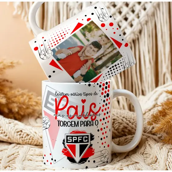 Caneca de Porcelana 325ml Personalizada com o Time e a Foto Dia dos Pais