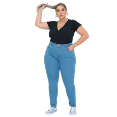 Calça Jeans Skinny Feminina Plus Size Azul Claro