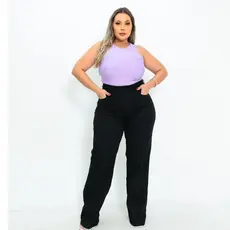 Calça Jeans Feminina Wide Leg Preta Plus Size