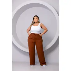 Calça Pantalona Wide Leg Cintura Alta Plus Size