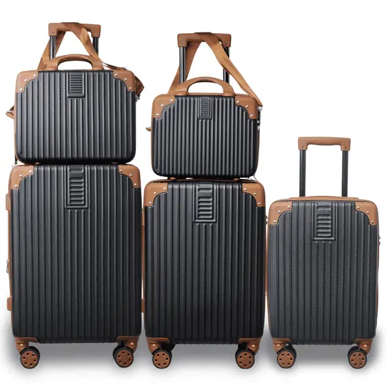 Kit Família 3 Malas de Bordo 10kg ABS Rígidas USB + 2 Frasqueiras Rodas Removíveis 360° Cadeado TSA