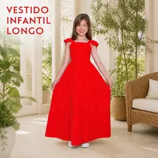 Vestido Longo Juvenil em Tecido Duna com Brilhos Festa Casual Meninas Natal Ano Novo
