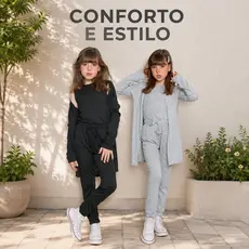 Conjunto Lanzinha Infantil Feminino com 3 Peças Calça, Camiseta sem mangas e Blusa Cardigan