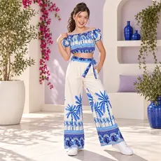 Conjunto Infantil Feminino Juvenil Pantalona e Cropped – Moda Feminina Tendência Verão/Inverno, Look Casual Elegante