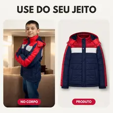 Jaqueta Bobojaco Masculina Juvenil Infantil Inverno Forro Peluciado e Capuz Removível Inverno