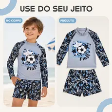 Roupa de Banho Conjunto Kit Camiseta UV50+ e Sunga Boxer Infantil Masculino