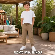 Calça Sarja Cargo Infantil Masculina com Elástico - Estilo e Conforto para Todas as Ocasiões!