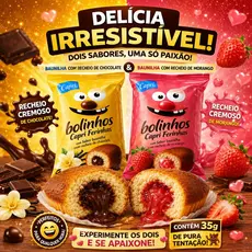 Mix 20 bolinhos 2 sabores, Baunilha com recheio de chocolate e baunilha com recheio de morango