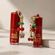Kit Gloss Labial Cherry Bomb Lançamento Cereja Chaveiro Brilho Hidratante Pingente Cereja
